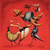 Jules Perahim, Păsări zburând peste cerul în flăcări (Oiseaux mouches sur ciel en flamme)