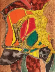 Șef de trib by Paul Ackerman, ulei, guaşă, acuarelă, cărbune şi pix pe hârtie lipită pe carton, sold May 2017