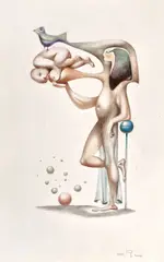 Dalet by Jules Perahim, creioane colorate pe hârtie, offered May 2017