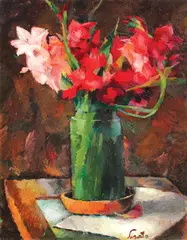 Gladiole by Francisc Șirato, ulei pe carton, sold Mar 2017
