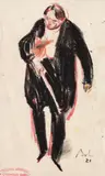 Corneliu Baba, George Enescu, 1980, cerapastel și creioane colorate pe hârtie lipită pe carton