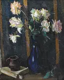 Trandafiri by Leon Biju, ulei pe carton, sold Mar 2017