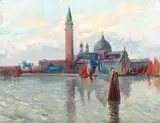 Marin H. Georgescu, Veneţia, vedere spre Piața San Marco, 1924, ulei pe pânză lipită pe carton
