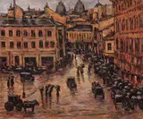 Nicolae Dărăscu, Calea Victoriei pe ploaie, 1918, ulei pe carton