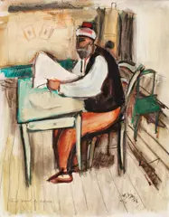 Alexandru Țipoia, Turc la cafenea, 1945, guaşă şi creion pe carton