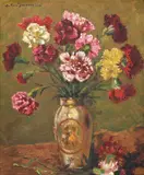 Vas cu garoafe by Octav Băncilă, ulei pe pânză, sold Mar 2017