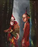 Ștefan Câlția, Pierrot şi Colombina, 1989, ulei pe carton