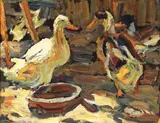 Răţuşte by Rudolf Schweitzer–Cumpăna, ulei pe carton, sold Mar 2017