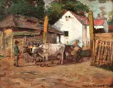 De la moară by Nicolae Vermont, 1915, ulei pe carton, offered Mar 2017