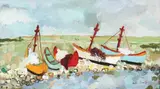 Bărci pescărești by Nutzi Acontz, cca. 1947, guaşă pe carton, offered Mar 2017