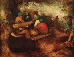 La taifas by Gheorghe Vrăneanțu, 1978, ulei pe pânză lipită pe placaj, offered Mar 2017