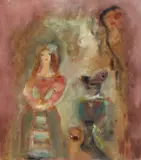 Infanta şi piticul by Margareta Sterian, 1979, ulei pe placaj, offered Mar 2017