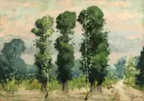 Plopi şi mesteceni by Constantin Isachie Popescu, ulei pe hârtie lipită pe carton, sold Mar 2017