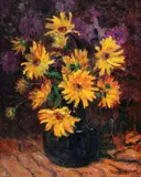 Crizanteme by Alexandru Poitevin Scheletti, ulei pe carton, sold Mar 2017
