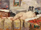 Nud pe divan by Nicolae Enea, ulei pe hârtie lipită pe carton, sold Mar 2017