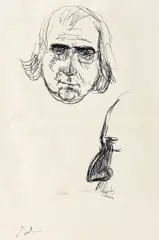 Studiu pentru un autoportret by Corneliu Baba, pix pe hârtie lipită pe carton, offered Mar 2017