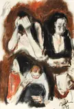 Corneliu Baba, Spaimă, 1979, guaşă, ceracolor şi cărbune pe hârtie lipită pe carton