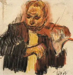 Violonist (Grigoraș Dinicu) by Corneliu Baba, 1967, ceracolor, cărbune şi creion pe hârtie lipită pe carton, sold Mar 2017