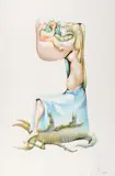 Nun by Jules Perahim, creioane colorate pe hârtie lipită pe carton, offered Mar 2017