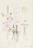 Georgeta Năpăruș, Oameni şi melci, 1997, pix, creion, cariocă, creioane colorate şi accente de guaşă pe hârtie