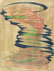 Tornado by Paul Neagu, 2001, cerneală, creioane colorate şi pix roşu pe hârtie lipită pe placaj, sold Mar 2017