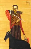Vânzătorul cu flori by Sorin Ilfoveanu, 1997, tempera pe pânză, sold Mar 2017