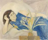 Fata cu rochie albastră by Ana Asvadurova Ciucurencu, ulei pe carton, sold Mar 2017