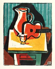 Chitara roşie by Vasile Dobrian, 1962, linogravură, sold Mar 2017