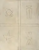 George Tzipoia, Quatre symboles de l'existance, 1995, ulei pe pânză