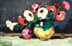 Anemone by Jean Cheller, ulei pe carton, sold Feb 2017