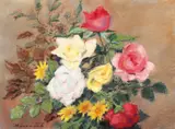 Ludovic Bassarab, Trandafiri şi păpădie, pastel pe hârtie