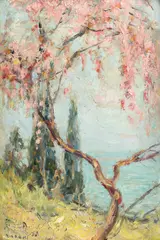 Primăvară by Kimon Loghi, ulei pe carton, sold Feb 2017