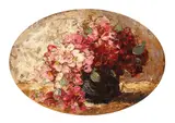 Flori de măceș by Eugenia Filotti Atanasiu, ulei pe carton, sold Feb 2017