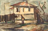 Casă din Târgoviște by Gheorghe Petrașcu, acuarelă şi tuş pe hârtie lipită pe carton, sold Feb 2017