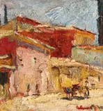 Case din Grecia by Rudolf Schweitzer–Cumpăna, ulei pe carton, sold Feb 2017
