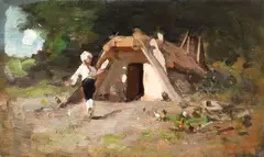 Nicolae Grigorescu, Ţărăncuţă cu fuior, cca. 1900, ulei pe pânză