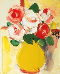 Trandafiri by Vasile Grigore, 1997, ulei pe pânză lipită pe carton, sold Feb 2017