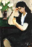 Pe gânduri by Gheorghe G. Vânătoru, 1968, ulei pe carton, sold Feb 2017