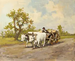 Ludovic Bassarab, Întoarcerea de la câmp, 1932, ulei pe carton