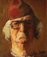 Corneliu Baba, Autoportret (Portretul unui bătrân urâcios), 1980, ulei pe carton