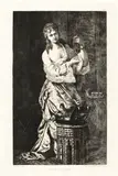 Odaliscă cu mărgăritare by Theodor Aman, acvaforte şi ac pe hârtie vărgată, cu filigran: ARCHES, sold Feb 2017