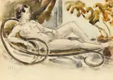 Nud pe șezlong by Henri Catargi, 1937, acuarelă şi creion pe hârtie, sold Feb 2017