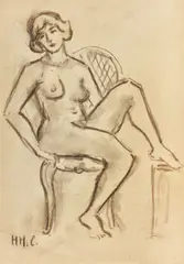Nud by Henri Catargi, cărbune pe hârtie, sold Feb 2017