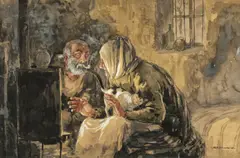 Ignat Bednarik, La gura sobei, acuarelă pe hârtie lipită pe carton