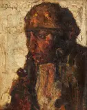 Fumătoarea de pipă by Octav Băncilă, ulei pe pânză, sold Feb 2017
