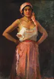 Chivuță by Nicolae Vermont, 1929, ulei pe carton, sold Feb 2017