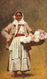 Florăreasă by Ludovic Bassarab, ulei pe lemn, sold Feb 2017