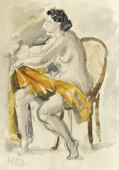 Eşarfa galbenă by Henri Catargi, 1935, acuarelă şi creion pe hârtie, sold Feb 2017