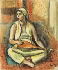 Odaliscă cu teorbă by Iosif Iser, 1945, pastel pe hârtie, sold Feb 2017