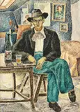 Constantin Mihalcea-Bragă, Colecționarul de artă, acuarelă pe hârtie lipită pe carton